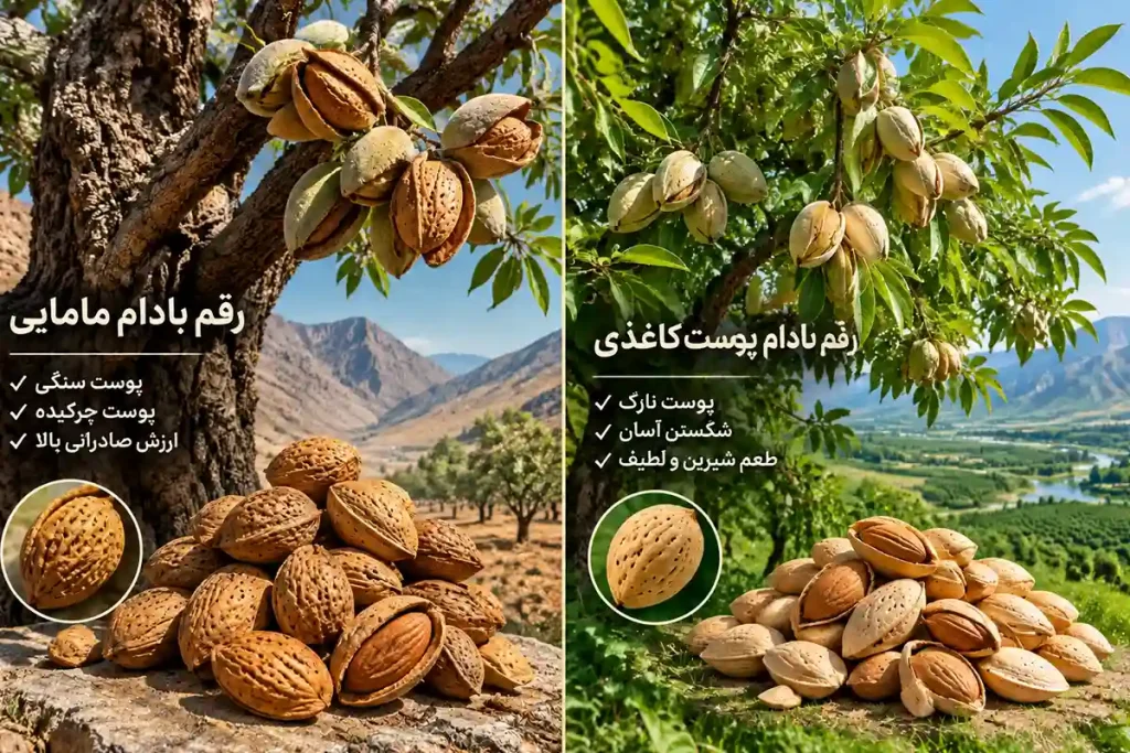 بادام مامایی صادراتی یا بادام پوست کاغذی + مقایسه دو رقم
